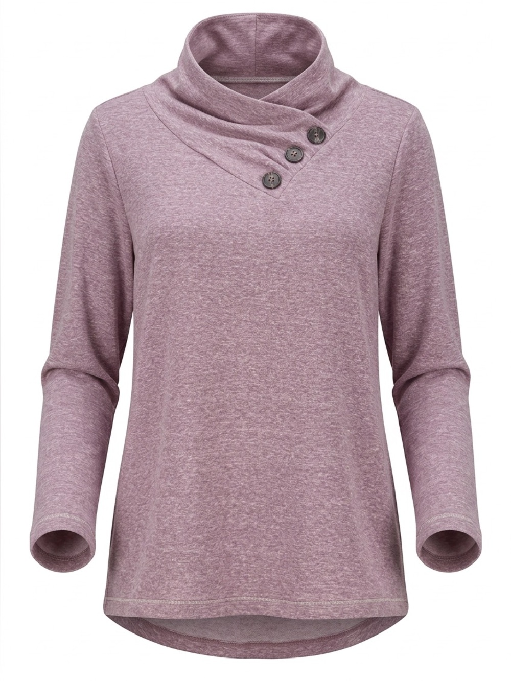Heathered Mauve Button-Accent Cowl Neck Top #177